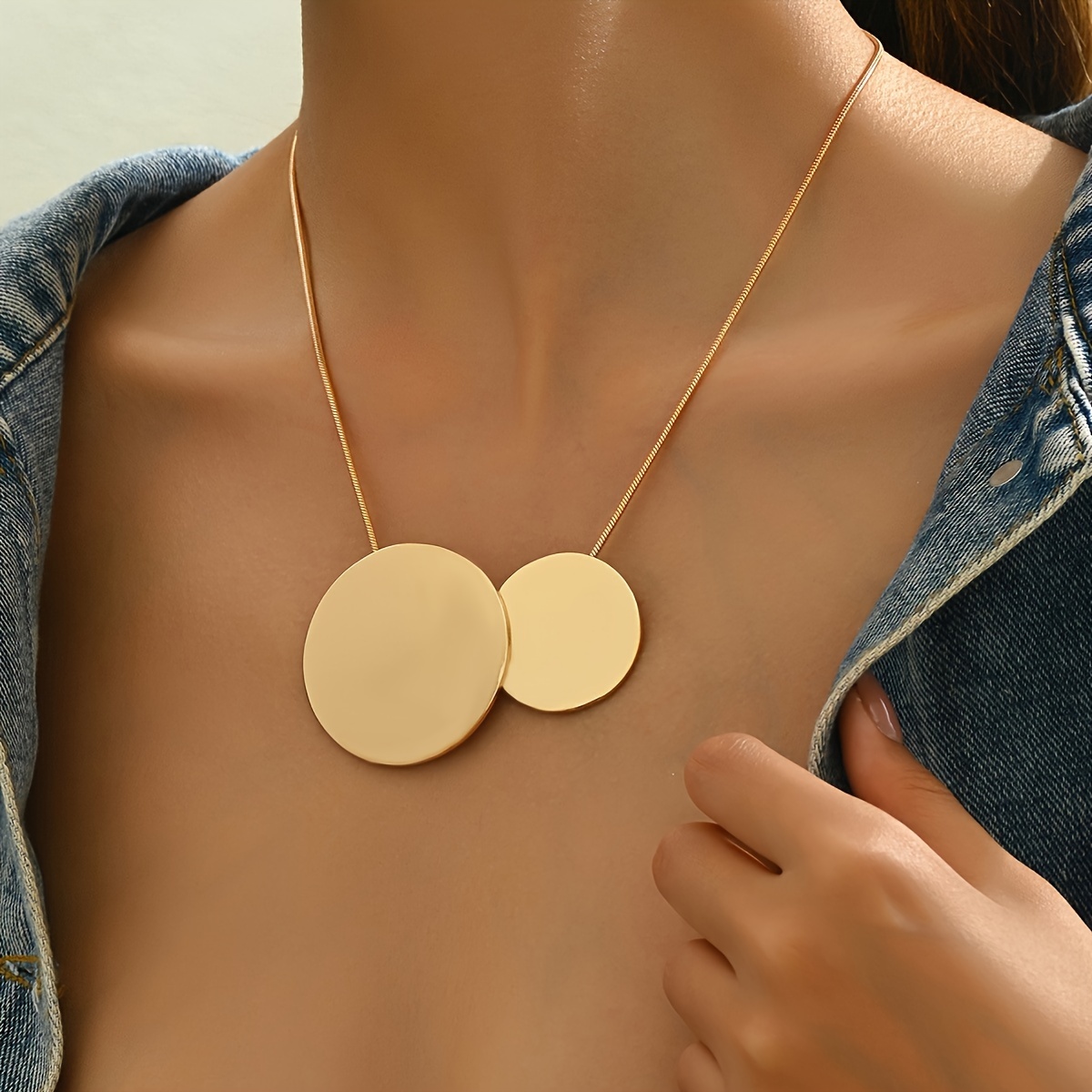Vintage Brushed Pendant Necklace with Double Disc Charm
